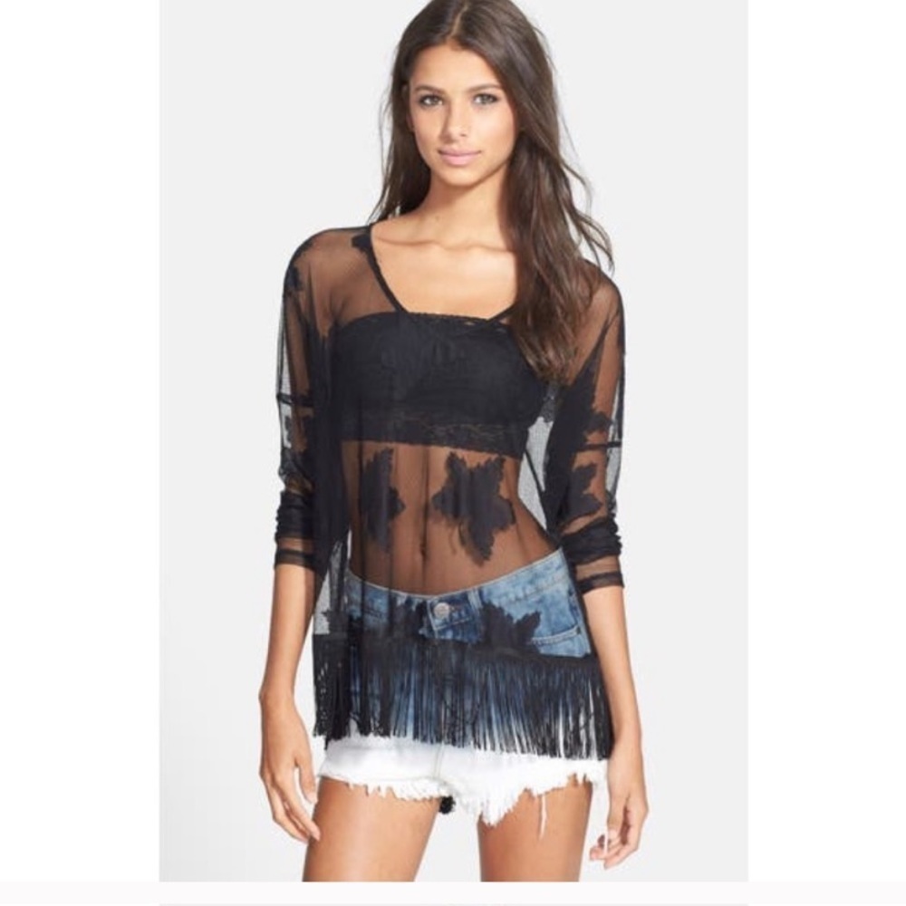 ASTR • Mesh Leaf Festival Fringe Black Top Sz S